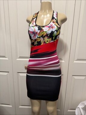 Clover Canyon Floral & Stripe Racerback Swim Top - Black, Red, Pink, Green